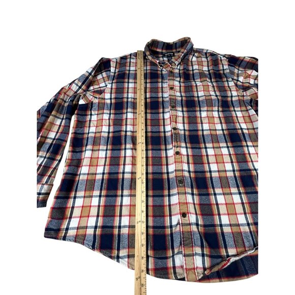 Lands End Flannel Shirt Beige Red White Plaid Men's 3XL/T Long Sleeve Buttons - Picture 7 of 12